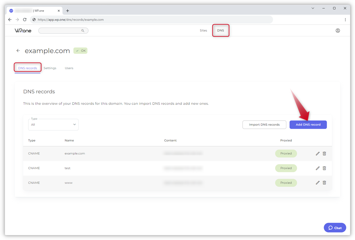 Managing your DNS settings in WP.one – WP.one