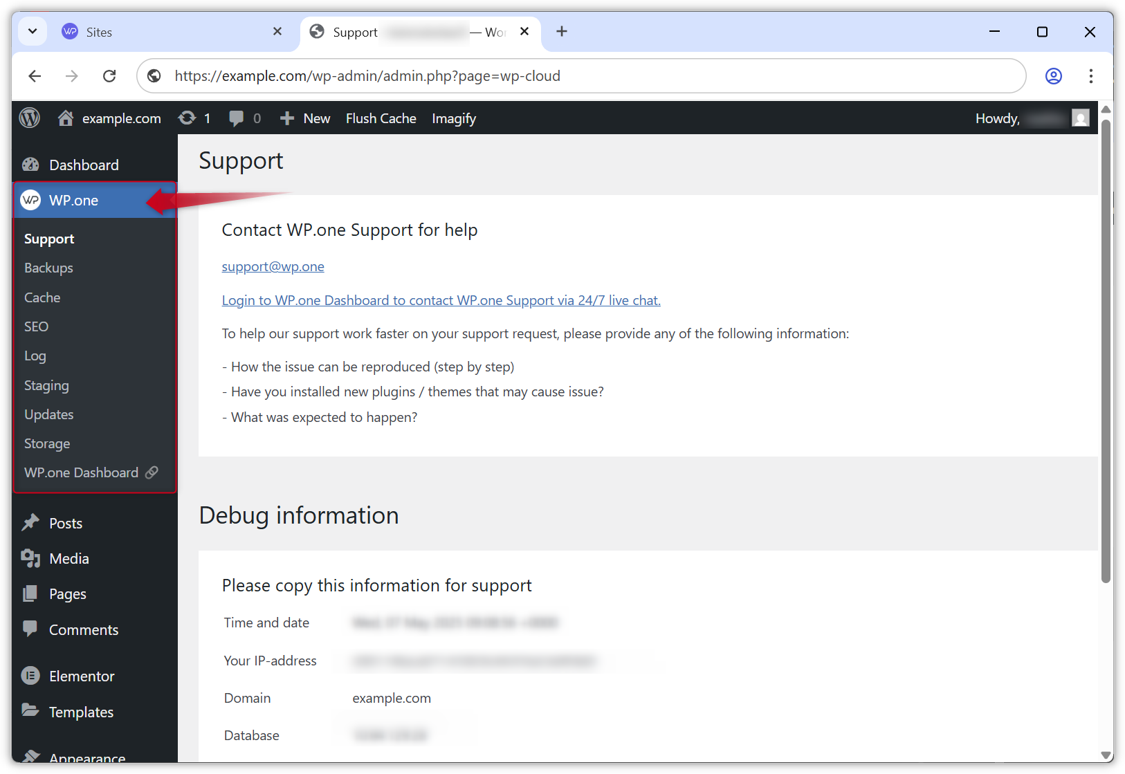 Screenshot of the WP.one plugin in WP Admin.